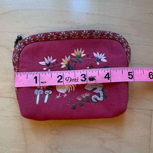 Chicken and Mushroom Bag; Red Embroidered Coin Purse with Zip; NWOT; Artisan - Picture 4 of 5